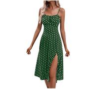 Spaghetti Strap Summer Dresses, Women's Spaghetti Strap Floral Dress Sleeveless Slit Hem Bodycon Long Dress, Ladies Summer Stretch Square Neck Camisole Strappy (Green,110)