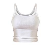 Spaghetti Top Mujer Algodón Blanco Brillo Top Mujer Fiesta Lentejuelas Plata Tank Top sin Mangas Camiseta Ligera Axila Transpirable Camiseta sin Vientre Túnica Slim Fit Tank Tops Elegante Camiseta