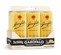 Spaghettini Garofalo de 500 gr, Pasta Italiana, Spaghetti de sémola de trigo duro, Contiene gluten, Puede contener trazas de soja, Tiempo de cocción 6 minutos, 3 Paquetes de 500 gr