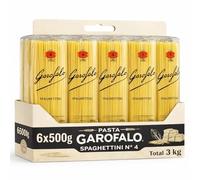Spaghettini Garofalo de 500 gr, Pasta Italiana, Spaghetti de sémola de trigo duro, Contiene gluten, Puede contener trazas de soja, Tiempo de cocción 6 minutos, 6 Paquetes de 500 gr