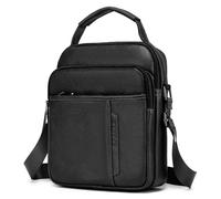 SPAHER Bolso de Cuero Genuino para Hombre - Bandolera Grande de Piel - Mensajero Caballero - Negro