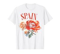 Spain Football Fan Floral Rose Soccer Camiseta gráfica económica, Hombre, Blanco, L