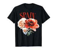Spain Football Fan Floral Rose Soccer Camiseta gráfica económica, Hombre, Negro, L