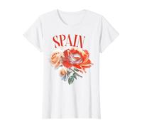 Spain Football Fan Floral Rose Soccer Camiseta gráfica económica, Mujer, Blanco, M