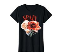 Spain Football Fan Floral Rose Soccer Camiseta gráfica económica, Mujer, Negro, L