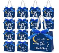 Spakon Paquete de 25 bolsas de regalo de estrella para baby shower, bolsa de regalo sobre la luna con asas, cinta de lazo, bolsas de regalo de papel para recién nacidos, regalos de revelación de