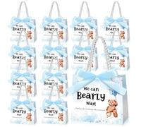 Spakon Paquete de 25 regalos de oso para baby shower para invitados We Can Bearly Wait, bolsas de regalo para baby shower, bolsa de papel de oso de peluche con asas y cintas, bolsa de regalo de fiesta