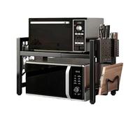 Spalivivre Estantería extensible para microondas de 2 niveles, de acero al carbono, con soporte para palillos y soporte para tablas de cortar, extensible de 40 a 64 cm, color negro