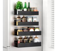 Spalivivre Etagere Magnetique Frigo, Juego de 4 estantes para especias, sin taladrar, almacenamiento de especias, cocina para organización de cocina y microondas, color negro