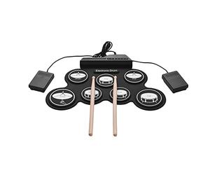 Spamietz de batería eléctrica de 7 almohadillas, kit de tambor enrollable portátil con pedales de tambor, para niños y adultos