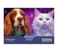 Spaniel Dog with Kitty 1000 Pcs Premium-Karton Puzzle Dog and Cat Lebendige Bilder Familienspiel Puzzles Für Erwachsene Und Kinder 70x50cm/1000pcs