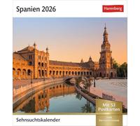 Spanien Sehnsuchtskalender 2026 - Wochenkalender mit 53 Postkarten: Landschaft, Architektur und die schönsten Bilder spanischer Panoramen. Kleiner Kalender zum Aufstellen oder Aufhängen