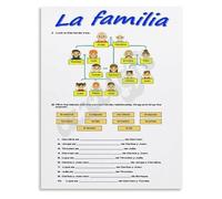 Spanish Classroom Decor Poster La Familia Family Tree Bilingual Wall Art Canvas Print for Kids Learning Bedroom Living Room(Framed,12x18inch(30x45cm))