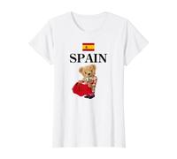 Spanish Teddy Bear Bull Fighter, Spain Illustration Graphic Camiseta gráfica económica, Mujer, Blanco, XS