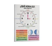 Spanish Telling Time Poster - ¿Qué Hora Es? Educational Clock Chart for Classroom Decor, Homeschool & Elementary School(Framed,16x24inch(40x60cm))