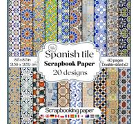 Spanish Tile Scrapbook Paper: Collection of decorative double sided blue and vintage Spanish tile print pattern craft paper for scrapbooking, card ... to create Mediterranean themed embellishments