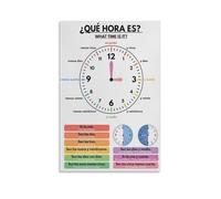 Spanish Time Telling Poster, Educational Clock Chart Canvas Print for Kids Room, School, Study(Framed,16x24inch(40x60cm))