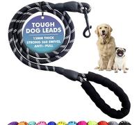 Spanner In The Works Correa negra para perros grandes, correas reflectantes para perros, correa de cuerda de 1,5 m de largo, correa gruesa de 13 mm antitirones, mango cómodo, fuerte giro de 360 grados
