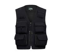 Spanye chaleco para hombre al aire libre, chaleco de pesca de verano, fotografía de secado rápido, varios bolsillos - Negro - Medium