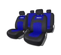 Sparco Juego Completo de Fundas de Asiento para Coche 402 INTL, 11 Piezas, Negro/Azul