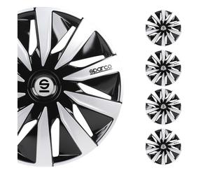 Sparco Juego de 4 Fundas para Ruedas de Coche Lazio SPC1591BKSV de 15 Pulgadas, Negro y Plateado