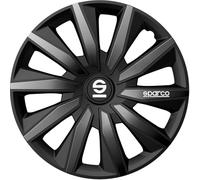 Sparco Juego de 4 Tapacubos de 16” Modelo Milano Negro/Gris. Diseño Deportivo para Las Llantas de tu Coche. Fabricación Resistente y Duradera.