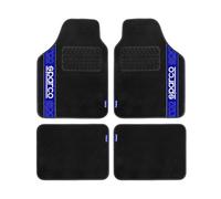 Sparco Set de 4 Alfombrillas universales Negras y Azules de, 2 en la Parte Delantera con Logotipo y 2 en la Parte Trasera para Coches