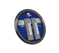 Sparco Set Funda Volante Negra y Gris Universal 37 38 cm y Almohadillas de Cinturón SPC1116 Grises Cierre Velcro Accesorios Coche