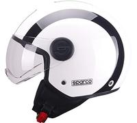 Sparco Sp601 Moto, Scooter homologado ECE 22.06, Casco Demi-Jet con Visera antiarañazos y Disparo micrométrico, Unisex Adulto, Blanco/Negro, Medium
