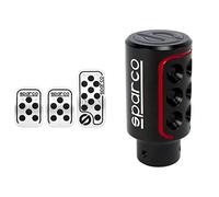 Sparco Spc0406Bk Juego De 3 Pedales Racing Color Plata Con Logo Negro Universales + Spc0103 Perilla de cambio de marchas