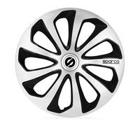 SPARCO Tapacubos 14" pulgada Kit carbón negro plata Embelecedores De Rueda Juego de tapacubos SPC1475SVBKC