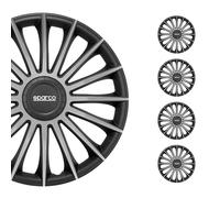 Sparco SPC1593BKSV 1 Juego de 4 Tapacubos Color Negro/Plata de 15” Modelo Torino diseño Deportivo, Set de 4