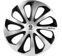 Sparco Tapacubos Sicilia SPC1673SVBK – plata/negro, diseño deportivo, 16 pulgadas, juego de 4