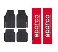 Sparco Spcf507Rd Alfombra, PVC, F507 Intl Rojo + Spc1204Rd Seat Belt Padding Protector Car Travel, 2 Units, Rosso