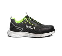 Sparco - Traction - Zapatos de seguridad para hombre y mujer - Zapatos de trabajo antideslizantes y resistentes - Calzado de seguridad de estilo deportivo, Black White Lime, 42 EU