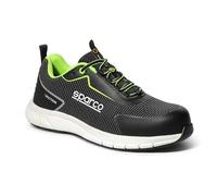 Sparco - Traction - Zapatos de seguridad para hombre y mujer - Zapatos de trabajo antideslizantes y resistentes - Calzado de seguridad de estilo deportivo, Black White Lime, 39 EU