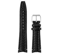 SpaRcz Correa de reloj de cuero genuino con extremo curvado, correa tejida de piel de vaca, 20-22mm, Cierre de pasador negro (extremo plano), 20mm