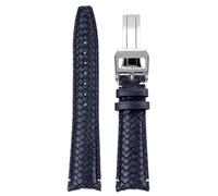 SpaRcz Correa de reloj de cuero genuino con extremo curvado, correa tejida de piel de vaca, 20-22mm, Plegado azul (extremo curvo), 22mm