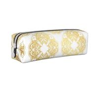 SpaRcz Estuche de lápices con diseño de Mandala Blanco y Dorado de Lujo, Estuche de Cuero con Cremallera Simple, Color 8, 21x5x5,5cm