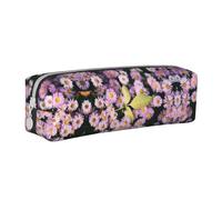 SpaRcz Estuche para lápices con Cremallera Simple de Cuero con Hojas Verdes y Centro Amarillo con Flores moradas, Color 8, 21x5x5,5cm
