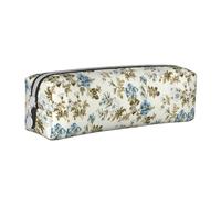 SpaRcz Estuche para lápices con diseño de Flores Azules, Flores Blancas y Hojas Marrones, Estuche de Cuero con Cremallera Simple, Color 5, 21x5x5,5cm