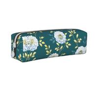 SpaRcz Estuche para lápices con diseño de Flores Blancas, Fondo Verde, Hojas Amarillas, Estuche de Cuero con Cremallera Simple, Color 2, 21x5x5,5cm