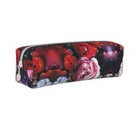 SpaRcz Estuche para lápices con diseño de Flores Rojas, Flores Rosas y Hojas Verdes, Estuche de Cuero con Cremallera Simple, Color 8, 21x5x5,5cm