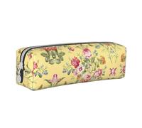 SpaRcz Estuche para lápices con diseño de Flores Rosas, Fondo Amarillo y Hojas Verdes, Estuche de Cuero con Cremallera Simple, Color 6, 21x5x5,5cm