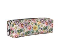 SpaRcz Estuche para lápices con diseño de Hojas Verdes y Flores Coloridas, Estuche de Cuero con Cremallera Simple, Color 9, 21x5x5,5cm