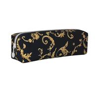 SpaRcz Estuche para lápices con Estampado Floral Negro Dorado de Lujo Estuche para lápices con Cremallera Simple de Cuero, Color 5, 21x5x5,5cm