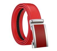 SpaRcz Hombres 3.5 cm Cuero Moda Cinturón Negocio Suave Cinturón, Rojo, 130 cm