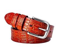 SpaRcz Hombres 3.8 cm Cuero patrón de cocodrilo Cinturón Casual Ajustable Cinturón, Amarillo marron, 110 cm