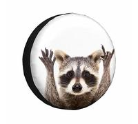 Spare Car Tire Cover Funny Cute Raccoon Face Furry Claws Cheerful Rock Gesture Funda para Rueda De Repuesto, Cubiertas De Las Ruedas Antipolvo Neumático Repuesto Cubierta para Coches 14 Inch