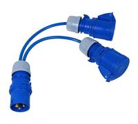 SPARES2GO Cable Divisor de 16 A, 240 V, para Caravana, Autocaravana, conexión bidireccional, Conector en Y, 2 Tomas de 16 A (Azul)